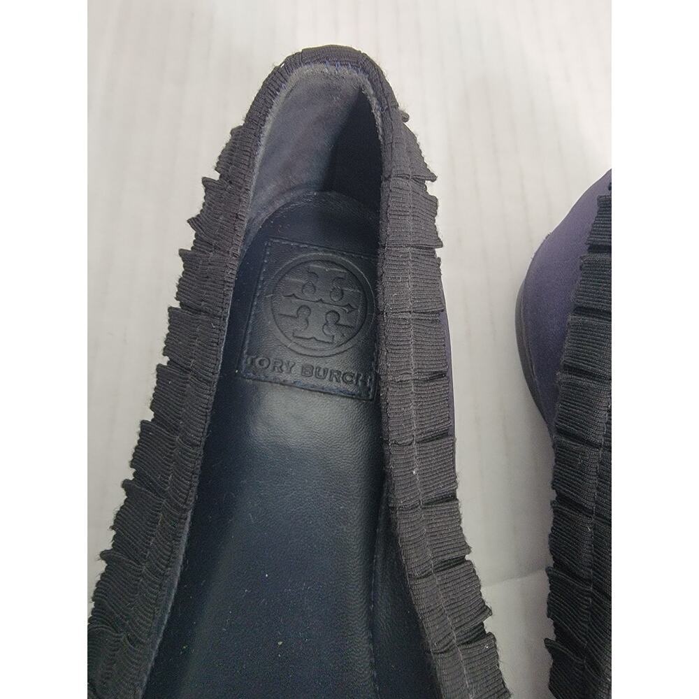 Tory Burch Ballet Flat Size 10M Erin Grosgrain Ribbon Studded Satin Navy Black - Picture 5 of 10